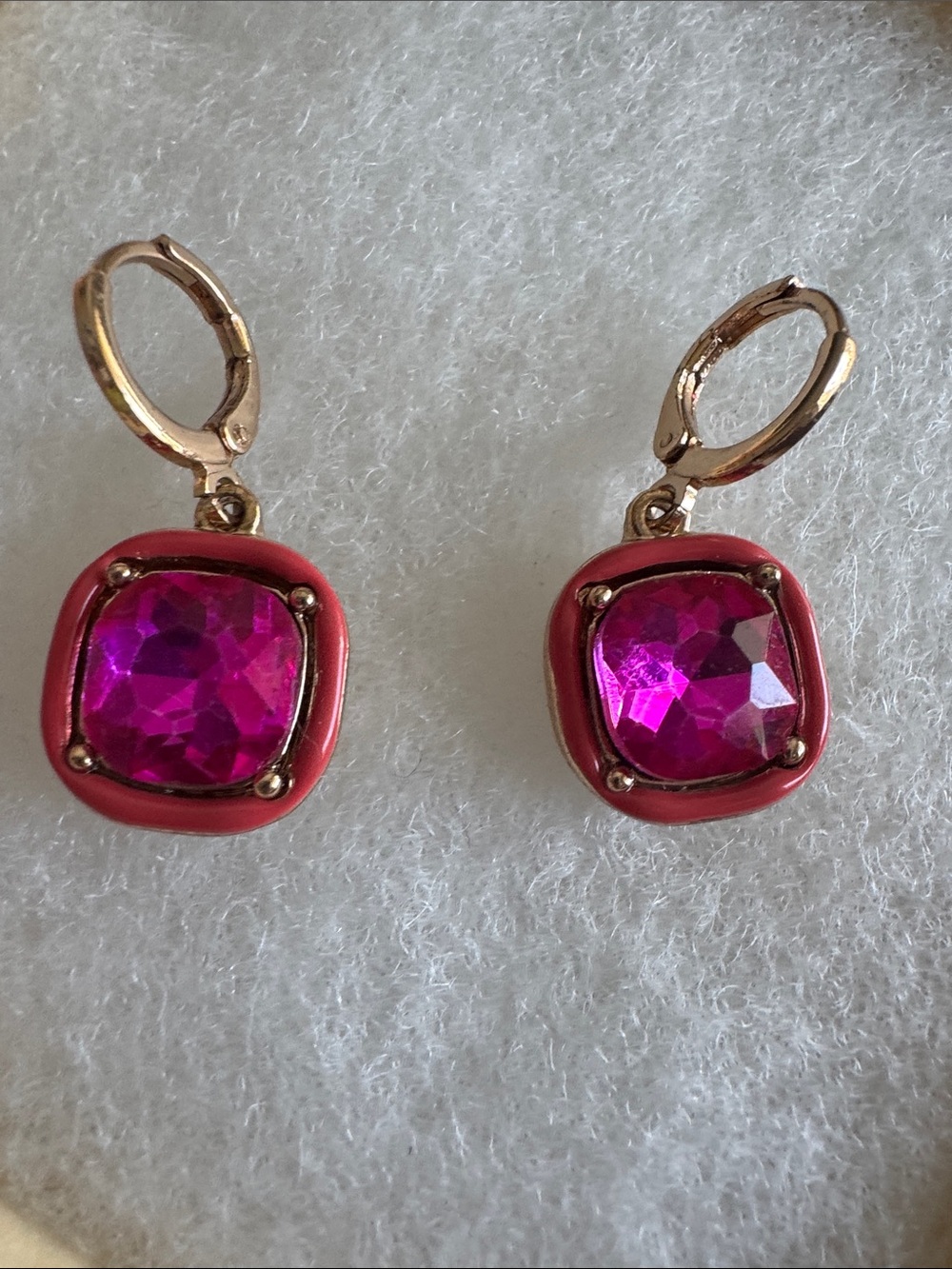 Pink Crystal Drop Earrings - Gold Tone